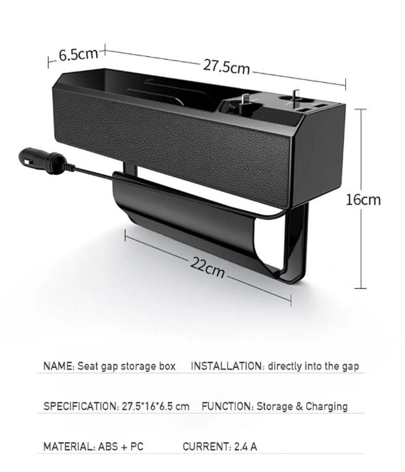 Description Picture 4 of itemCar Seat Gap Organizer with Dual USB Charger - Cable for iOS/Android/Type C, Auto Storage Box