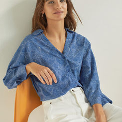 OVERSIZE WAVE-PRINT SHIRT BLUE