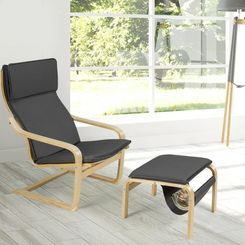 Goplus Relax Lounge Chair Bentwood Armchair & Padded Ottoman Set with Magazine Rack