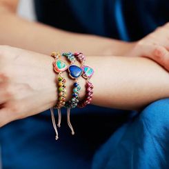 Natural Stone Heart Charm Macrame Bracelets: Jasper Friendship Wrist Wrap Jewelry