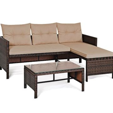 Goplus Costway 3PCS Patio Wicker Rattan Sofa Set Outdoor Sectional Conversation Set Garden Lawn