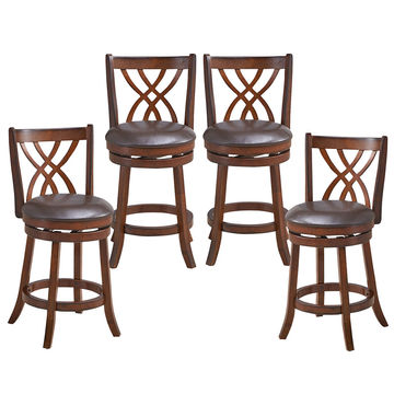 Goplus Costway Set of 4 Swivel Bar Stools Counter Height Dining Pub Chairs w/ Rubber Wood Legs