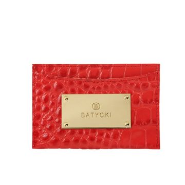 Croco red leather card holder