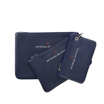 Set of three MRS DRAMA x BATYCKI mousse navy leather cosmetic bags