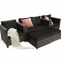 Goplus Patiojoy 5PCS Patio Rattan Furniture Set Loveseat Sofa Ottoman Cushioned Black