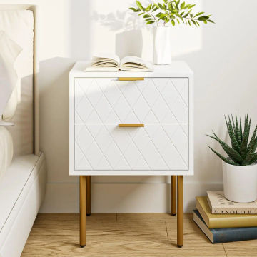 2 Drawer Dresser for Bedroom, Small Side Table with 2 Drawers, Bedside Furniture, Night Stand, End Table with Gold Frame for Bed