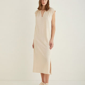 TWO-MATERIAL MIDI DRESS