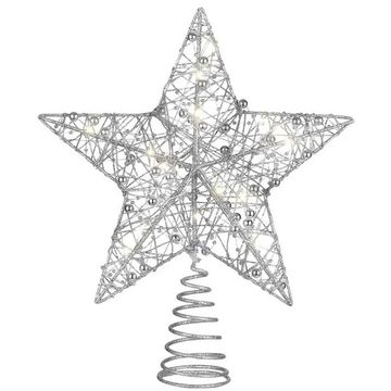 Iron Glitter Powder Christmas Tree Ornaments Top Stars with LED Light Lamp