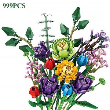 Artificial bouquet with constructor parts with different types of stem length flowers Decorative home accessories