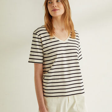 ORGANIC-COTTON V-NECK T-SHIRT WITH STRIPES