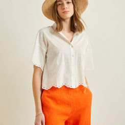 100% COTTON SHIRT WITH EMBROIDERY ECRU