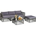 Goplus Patiojoy 5 Pieces Patio PE Rattan Wicker Sofa Furniture Set Cushioned Outdoor Grey