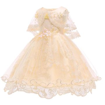 Toddler/Kids Pearl Flower Birthday Dresses Kids Little Girls Pageant Wedding Prom Birthday Party Dress