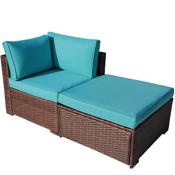 JARDINA 4 Pieces Outdoor Patio Sectional Furniture Sofa Armchair Wicker Sofa Ottoman with Turquoise Cushion