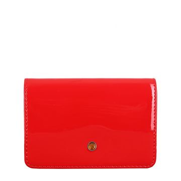 leather business card holder vernice red