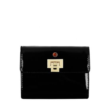 Women's leather wallet vernice black