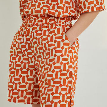 100% COTTON GEOMETRIC-PRINT SHORTS TERRACOTTA