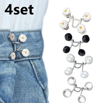 4 Sets Nail-Free Metal Jeans Button Snaps: Detachable Pants Clips Buttons Pins for DIY Waist Tightener and Clothing Buckles