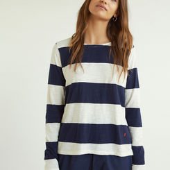 STRIPED LONG-SLEEVE T-SHIRT ECRU NAVY STRIPES