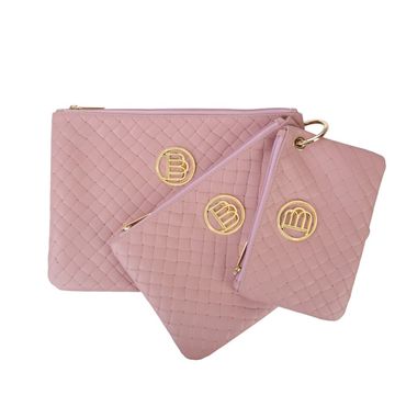 Set of three SO SOFTLY leather toiletry bags! powder pink