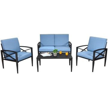 Goplus 4PCS Patio Furniture Set Aluminum Frame Cushioned Sofa, Blue