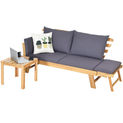 Goplus Convertible Sofa Daybed, Solid Wood Adjustable Furniture, Thick Cushion