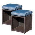 JARDINA 2 Pieces Wicker Outdoor Storage Ottoman Patio Ottoman with Cushions