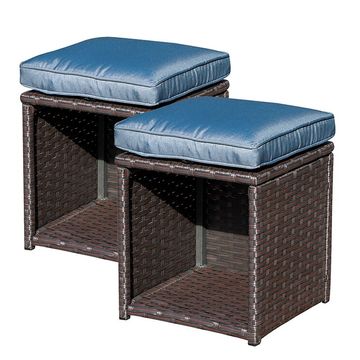 JARDINA 2 Pieces Wicker Outdoor Storage Ottoman Patio Ottoman with Cushions