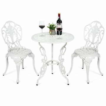 Goplus 3PCS Patio Table Chairs Furniture Bistro Set, White