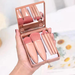 Mini Portable Makeup Mirror With 5 Pcs Makeup Brushes Magnifying Glass Hand Hold Pocket Foldable Makeup