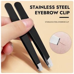 GECOMO Stainless Steel Black Eyebrow Tweezer - Dual Slant and Flat Point Beauty Tools for Effortless Eyebrow Grooming and Ingrown Hair