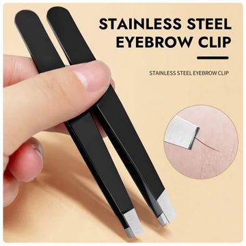 GECOMO Stainless Steel Black Eyebrow Tweezer - Dual Slant and Flat Point Beauty Tools for Effortless Eyebrow Grooming and Ingrown Hair