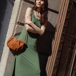 LONG DRESS WITH ROUND-NECK GREEN