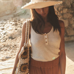 RIBBED CAMISOLE TOP WITH BUTTONS