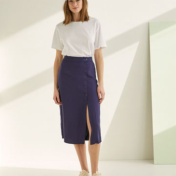 VISCOSE MIDI SKIRT WITH BUTTONS