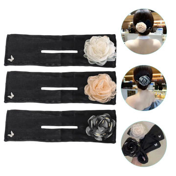 3 Pcs Camellia Twist Clip Hair Bun Ribbon Maker Donut Curler Former Teens Curlers Shaper