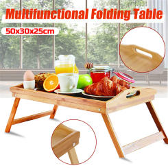 Portable Bamboo Wood Bed Tray Breakfast Home Folding Laptop Desk Tea Food Serving Table Folding Leg Laptop Desk On The Bed