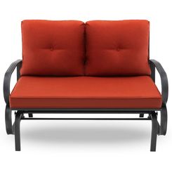 Goplus Patiojoy Patio 2-Person Glider Bench Rocking Loveseat Cushioned Armrest Red