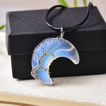 Tree of Life Moon Crystal Pendant: Natural Reiki Healing Stone Jewelry for Men and Women