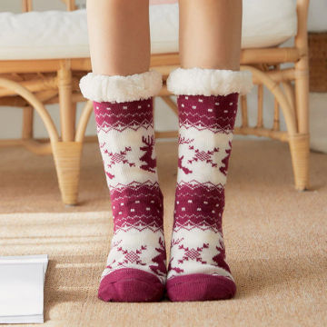 Women's Warm Fleece-Lined Thickened Christmas Socks Or Slippers  For Autumn Winter Middle Length For Sleep and Home