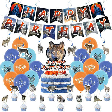 Wolf Theme Birthday Decorations with Happy Birthday Banner