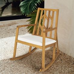 Goplus Patio Rocking Chair with Acacia Wood Armrest