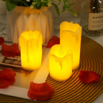 LED Flickering Dirp Wax Amber Yellow Flame Candles 55/70/85mm Tall Battery Powered 3PC 
