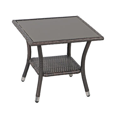 JARDINA Outdoor Square Glass Table Wicker Patio Coffee Table