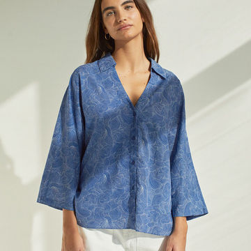 OVERSIZE WAVE-PRINT SHIRT BLUE