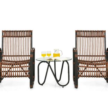 Goplus Patiojoy 3PCS Patio Rattan Furniture Set Conversational Sofa Coffee Table Garden