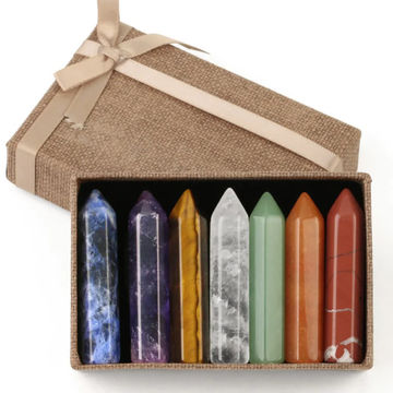 Introducing the CSJA 7 Chakra Natural Stones Decoration Hexagonal Column Stone Set with Box, perfect for reiki healing and spiritual pr