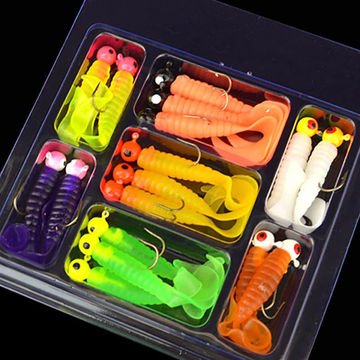 17Pcs Set Box Essbare Silikon Lockt Angeln Weichen Köder Wurm Mit Schwanz Kunststoff Jig Haken Tackle Grub für Angeln barsch Halter