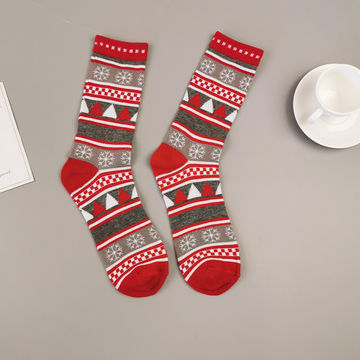 Warm Cotton Unisex Middle Length Christmas Socks with Elk Santa Winter Pattern 