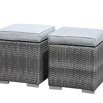 JARDINA 2 Pieces Outdoor Patio Ottoman Beige Patio Stools with Cushions